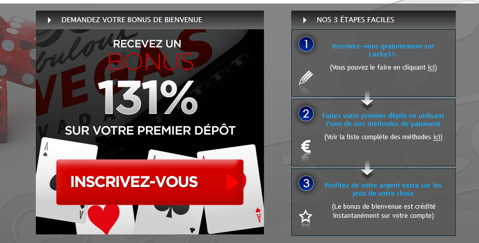 Lucky 31 Casino Live, Mobile et Bonus de Bienvenue