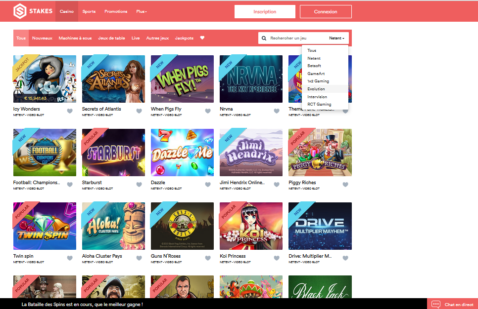 Page accueil Stakes casino